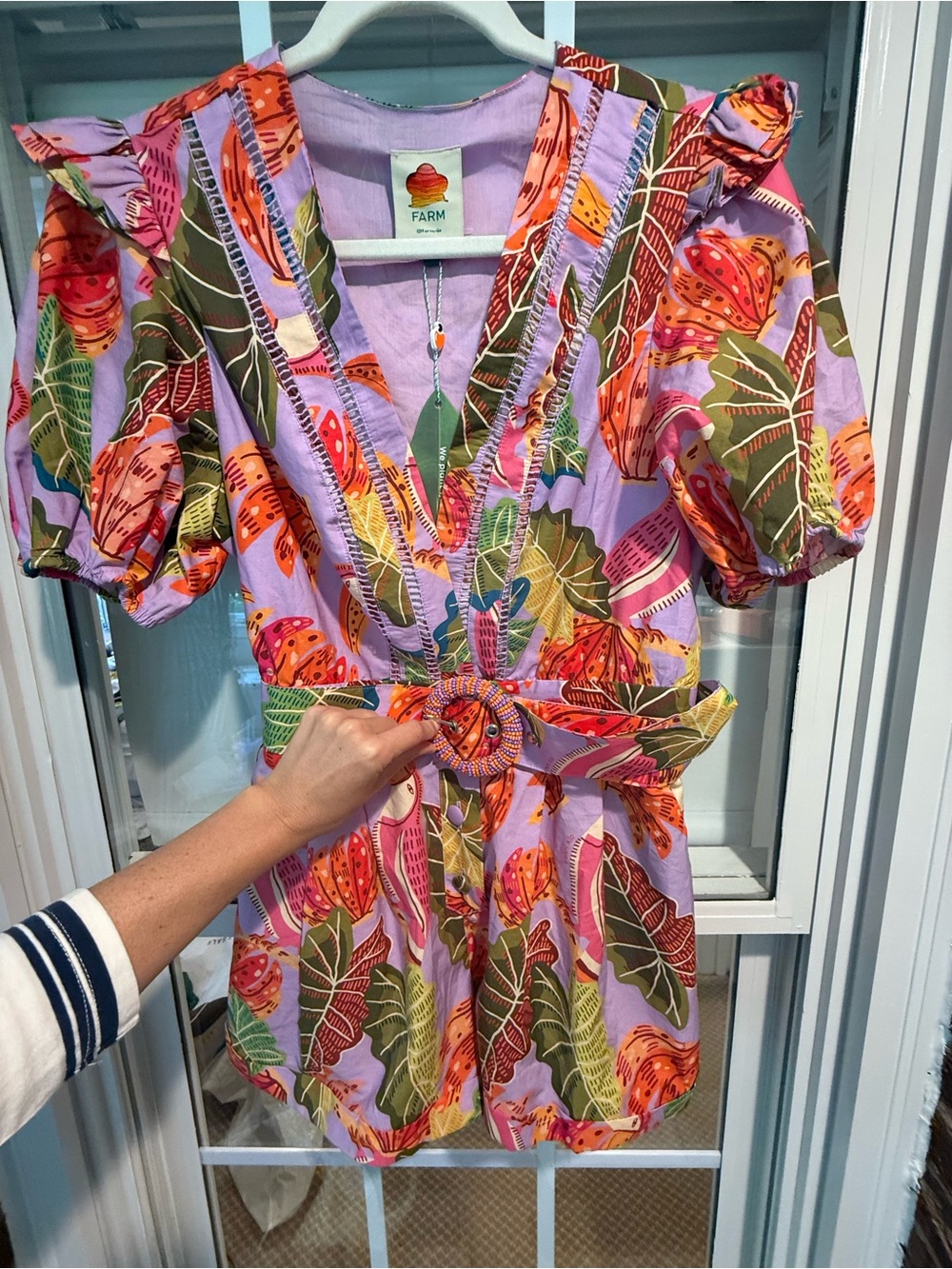 FARM Rio Lilac Beaks and Bananas Tropical Romper - Picture 2 of 9
